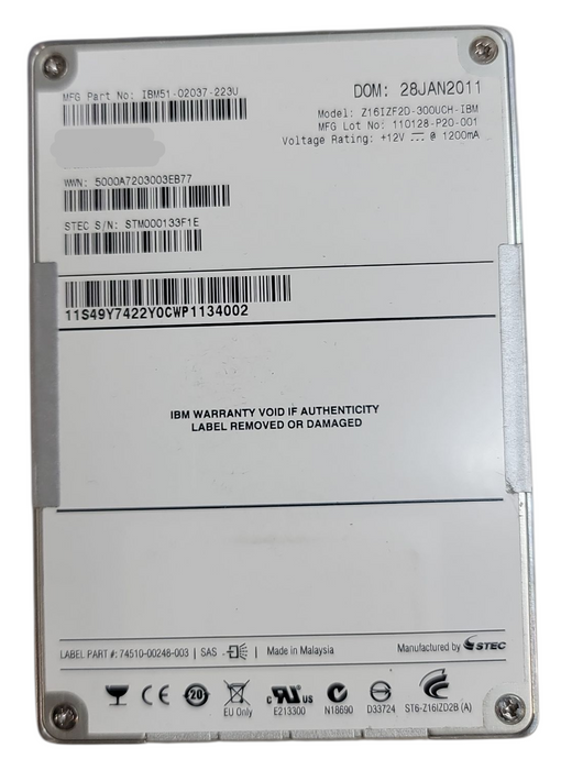 300GB SAS 2.5" 15mm 6Gb/s IBM MLC (512e) for V7000 Series - IBM51-02037-223 Q+