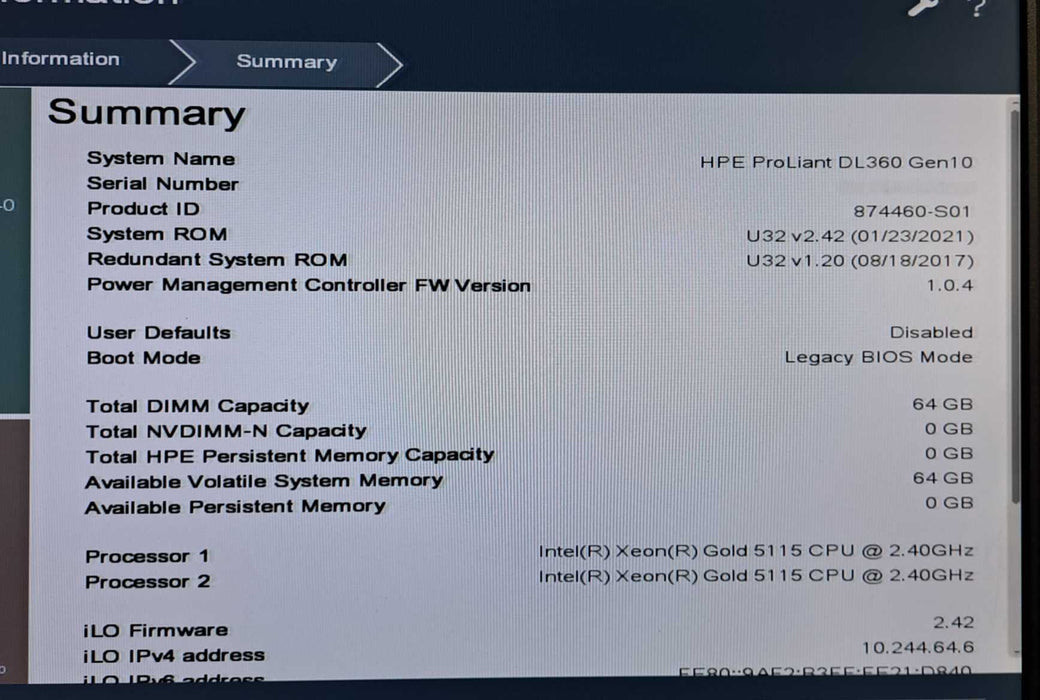 HP DL360 Gen10 8x 2.5" | 2x Xeon Gold 5115 @2.40Ghz, 64GB DDR4, P408i-a SR