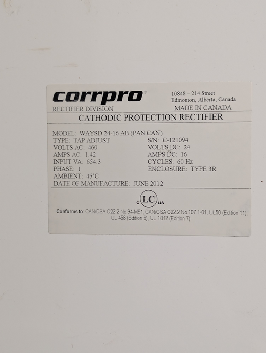 Corrpro Cathodic Protection Device Rectifier READ  -