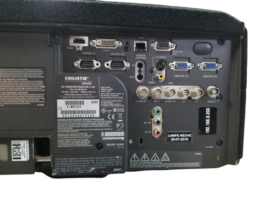 Christie LW650 6500 Lumen WXGA 1280×800 LCD Projector - Low 836h Lamp Time