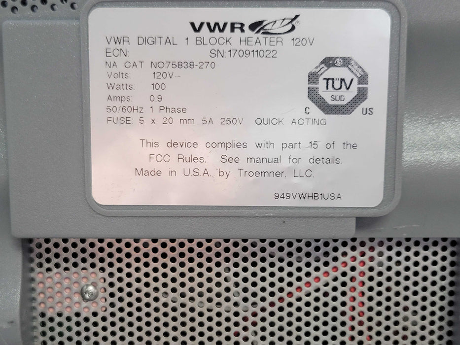 VWR Digital 1 Block heater 120V NO75838-270 Q_