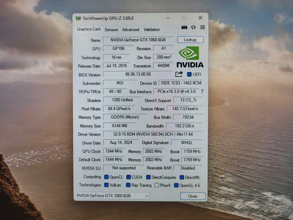 MSI GeForce GTX 1060 6GB GDDR5 Graphics Card GTX 1060 6GT OCV1 HDMI/DVI-D/D Q$