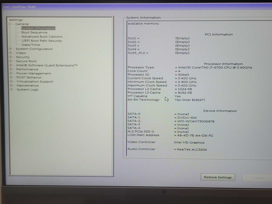 Dell OptiPlex 7040 PC, Core i7-6700 3.40GHz, 8GB DDR4 RAM, 2TB HDD Q_