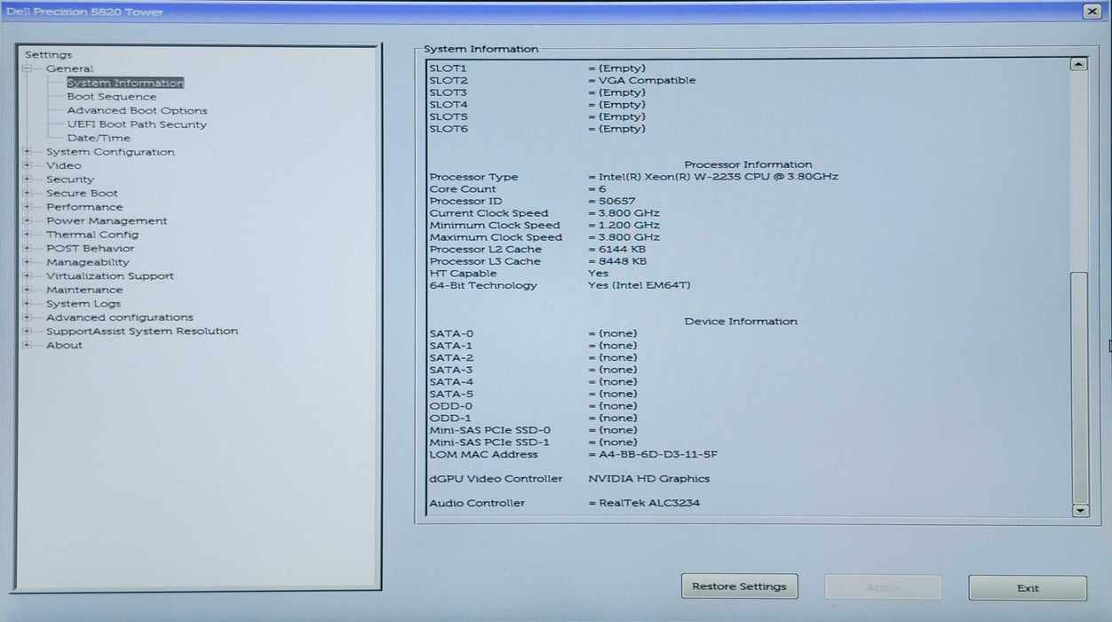 Dell Precision T5820, Xeon W-2235 3.80GHz, 16GB DDR4, M2000, 425W