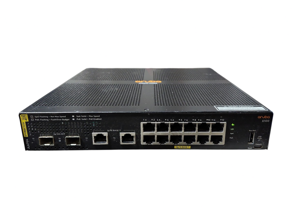 HPE Aruba JL679A 6100 12x 1GB RJ45 PoE & 2x 10GB SFP+ Ports Ethernet Switch