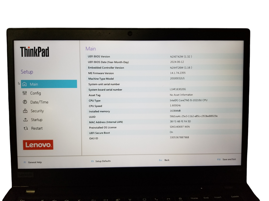 Lenovo ThinkPad T14 Gen 1 Core i5-10210U@1.60GHz 16GB RAM 256GB NVMe *READ*  Lap200