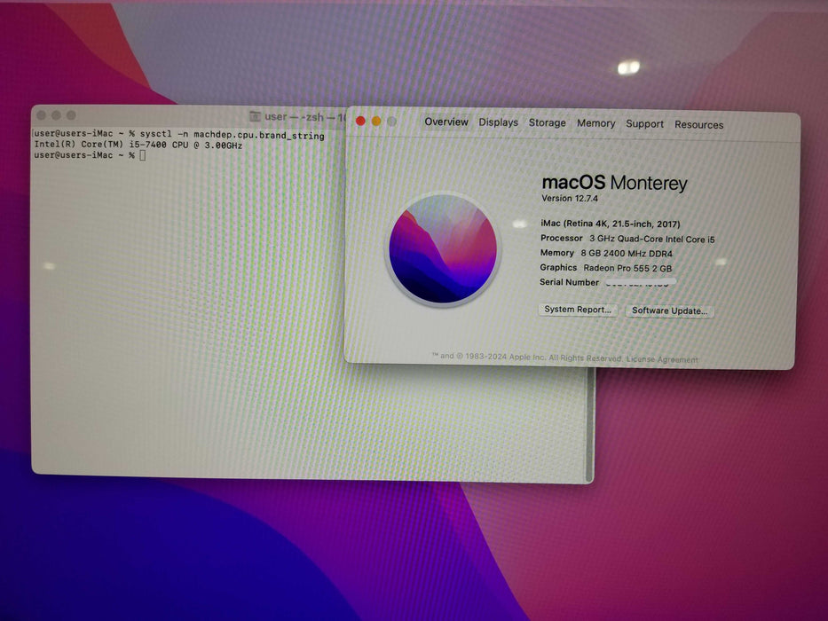 iMac Retina 4K 21.5" 2017 i5-7400 CPU 3.0GHz 8GB RAM 1TB SSD
