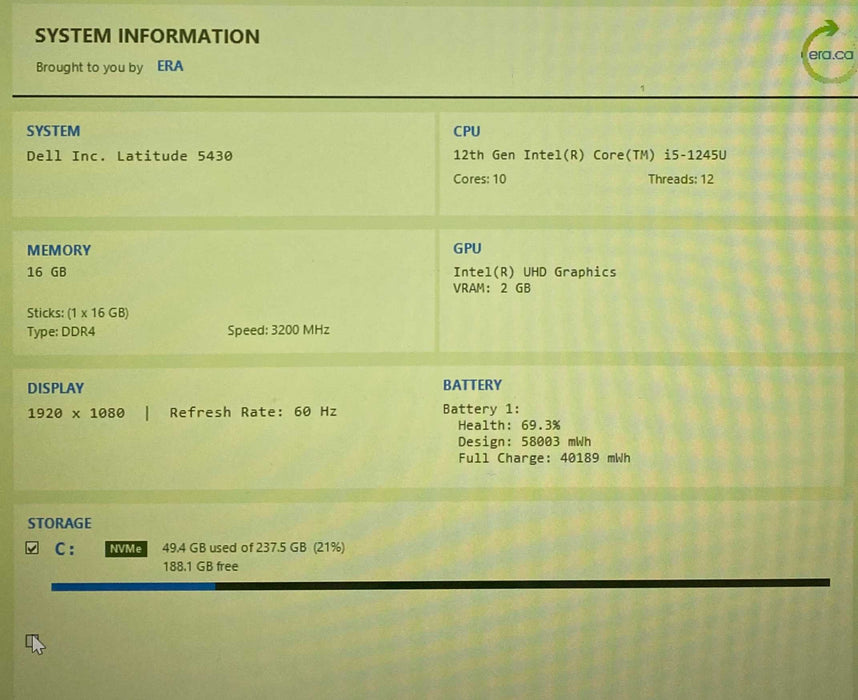 Dell Latitude 5430 Core i5-1245U@1.60GHz vPRO 16GB RAM 256GB SSD  Lap200