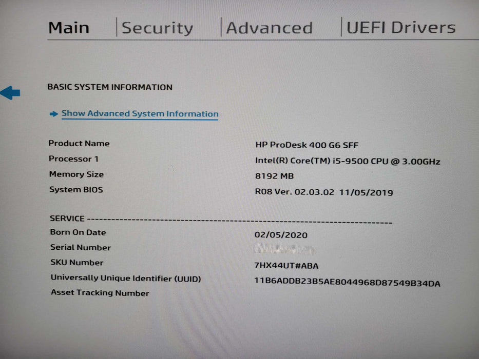 HP ProDesk 400 G6 SFF, i5-9500 3.00GHz, 8GB DDR4, 256GB NVMe Q!