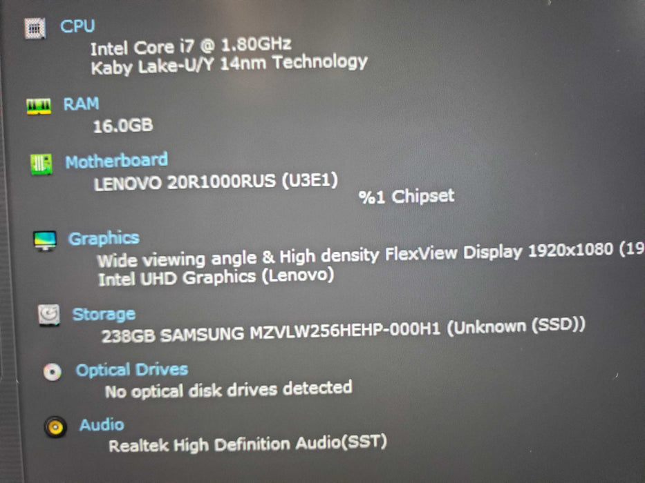 LENOVO ThinkPad X1 Carbon Gen 8 14-inch i7-10510U 16GB 256Gb NVME  Lap200