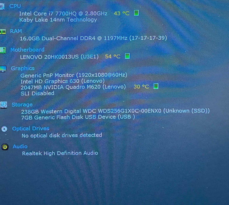 Lenovo ThinkPad P71 i7-7700HQ QUADRO M620 2GB GPU 16Gb RAM 256GB SSD  Lap200