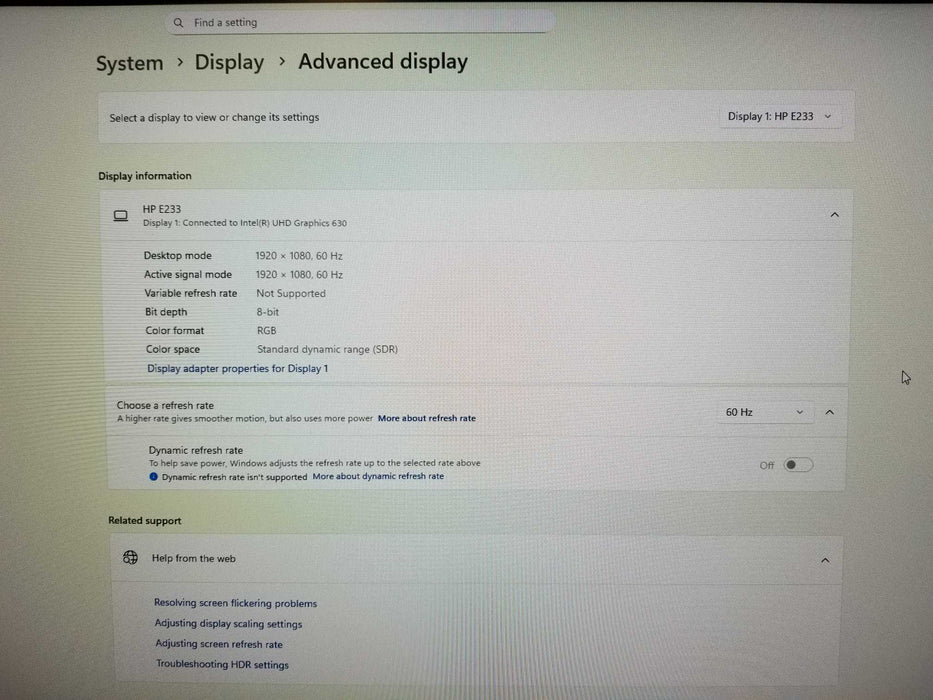 HP E233 23" Monitor 1920 x 1080, 60Hz LCD - USB HDMI DP VGI w/ Stand