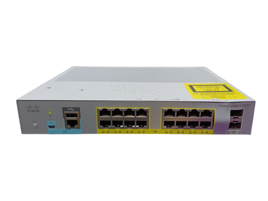Cisco WS-C2960L-16PS-LL 10/100/1000 Eth PoE+ 2x1G SFP Switch, READ