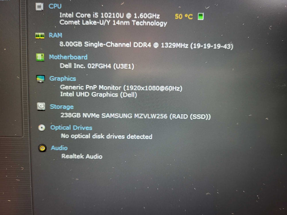 Dell Latitude 5410 Intel Core i5-10210U @1.60GHz, 8GB DDR4 256GB NVMe READ Q$ Lap200