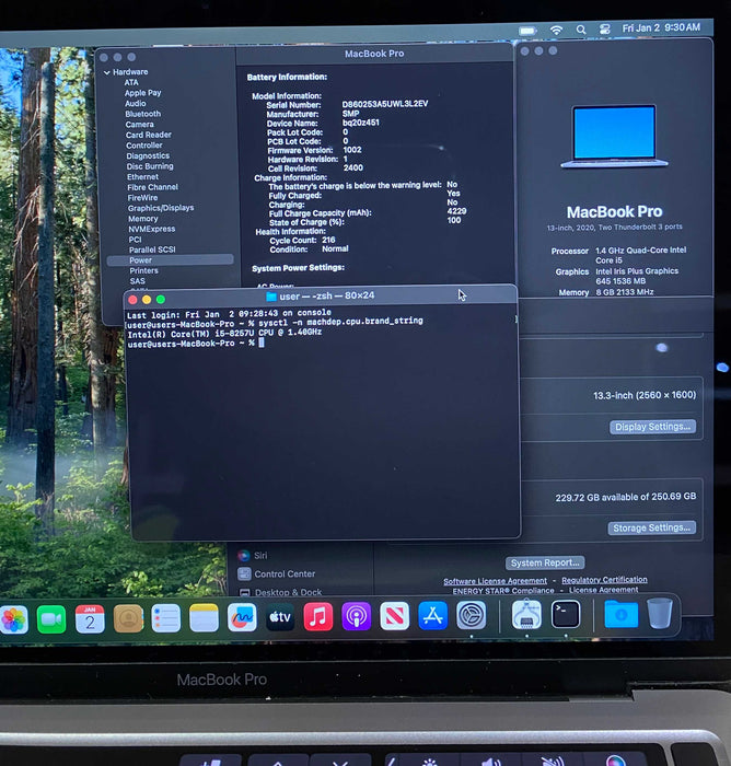 Apple MacBook Pro 13" 2020 i5-8257U@1.40GHz 8GB RAM 256GB SSD READ