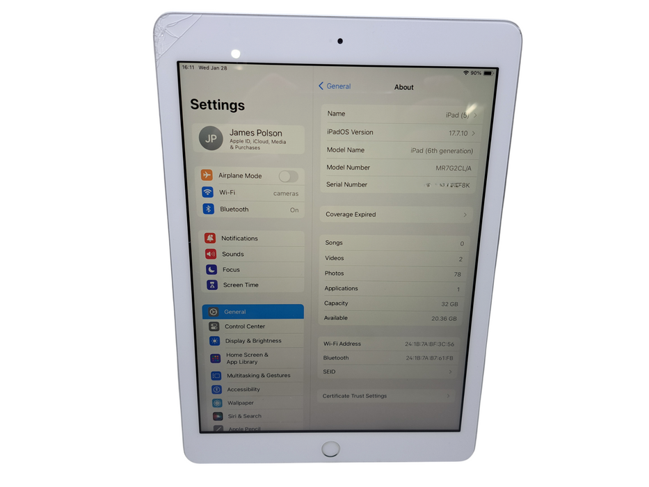 Apple iPad 6th Generation A1893 | 32GB White *READ* )
