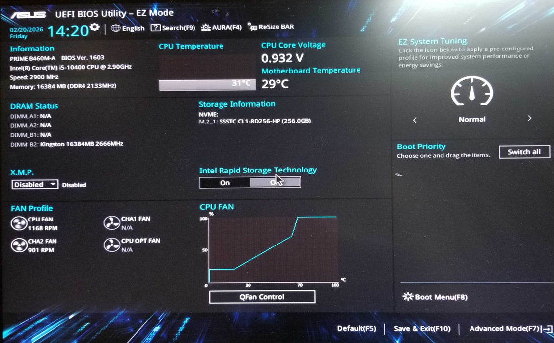 Custom Pc w/ Asus B460M-A Intel i5-10400 CPU 16GB RAM 256GB NVMe M2000