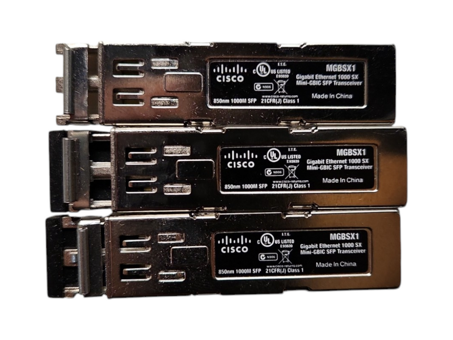 Lot of 3x Cisco, MGBSX1 1000BASE-SX SFP Fiber Optic Transceiver Module