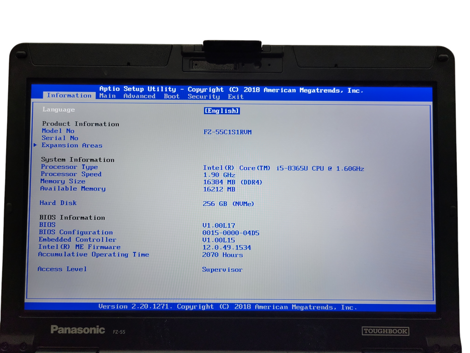 Panasonic Toughbook FZ-55 Touch Intel Core i5-8365U 16GB 256GB NVMe 2070Hours ! Lap200