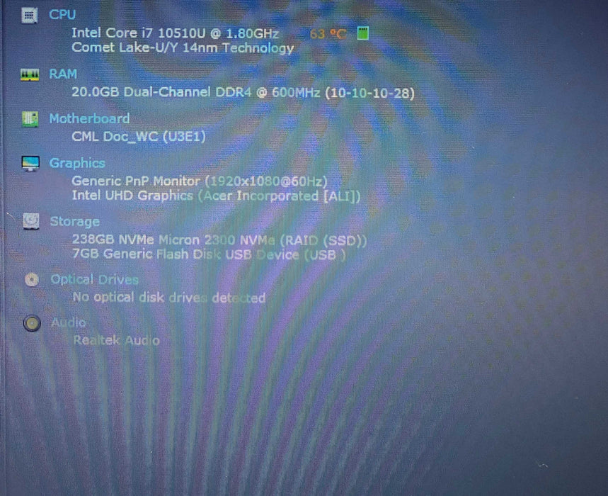 Acer Aspire A515-54 Core i7-10510U@1.80GHz 20GB RAM 256GB SSD  Lap200