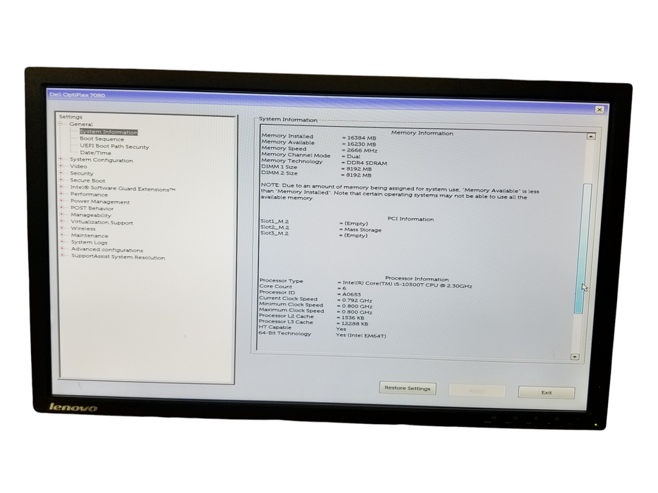 Dell OptiPlex 7080 USFF Intel i5-10500T @2.30GHz 16GB RAM 256GB NVMe