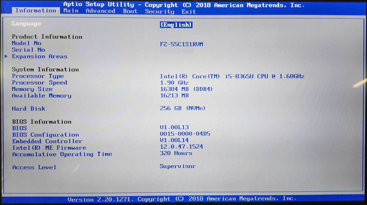 Panasonic ToughBook FZ-55 MK1 i5-8365U 16GB DDR4 256GB NVMe, 320Hrs  Lap200