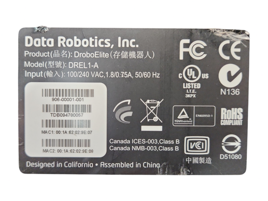 Data Robotics Drobo DroboElite DREL 1-A 8 Bay Storage Array w/ 5x 1TB HDDs