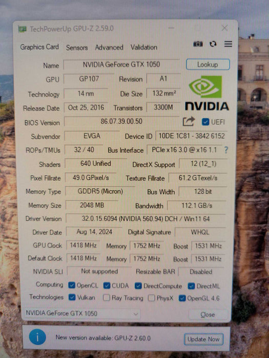 EVGA NVIDIA GTX 1050 2GB SC PCIE %