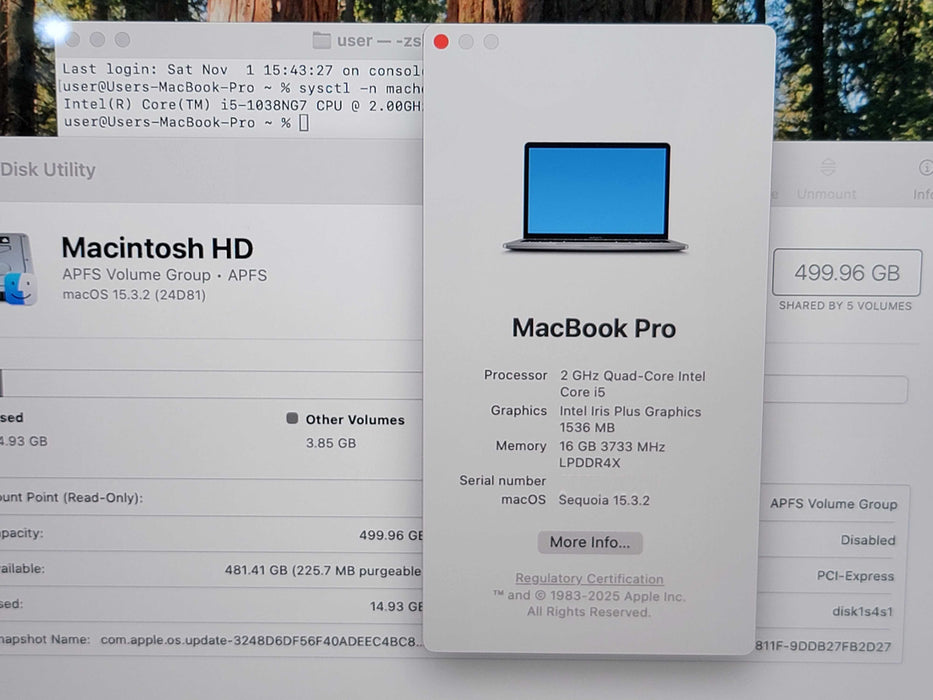 Apple Macbook Pro 2020 13" 4-Core i5-1038NG7 @ 2.0GHz 16GB DDR4 500GB SSD