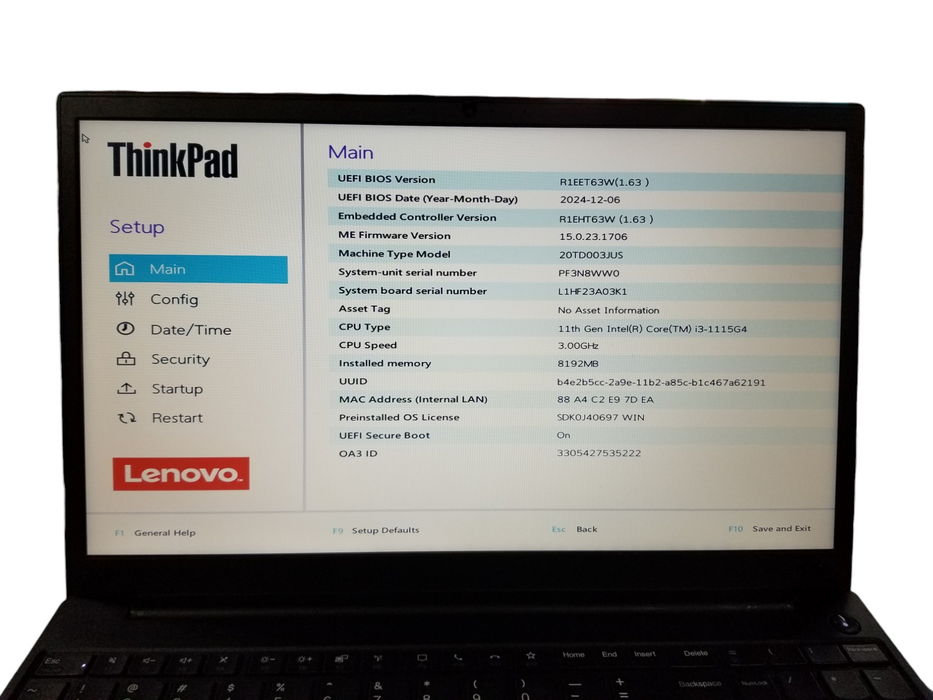 LENOVO ThinkPad E15 Gen2 | Core i3-1115G4 8GB RAM, 256GB NVMe + PWR ADPTR  Lap200