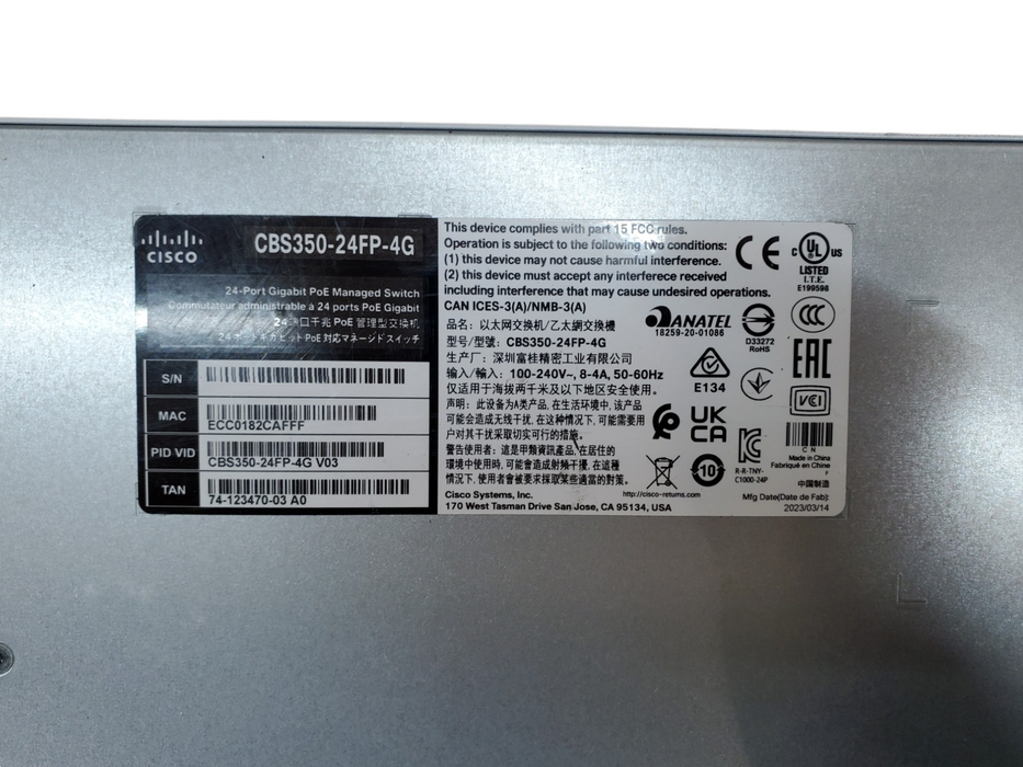 Cisco CBS350-24FP-4G 24-Port Gigabit PoE Managed Switch