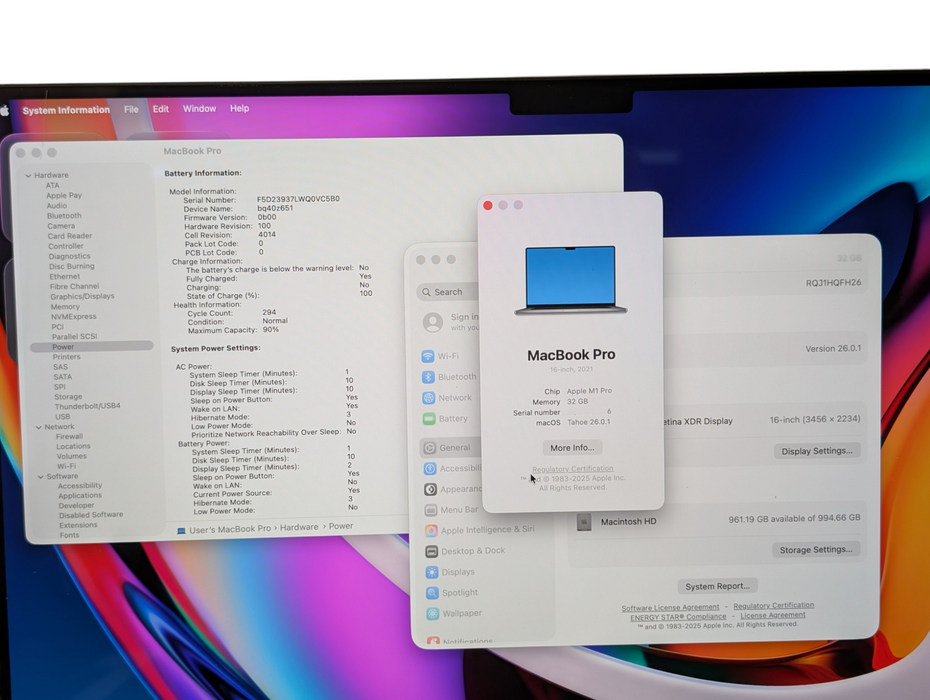 Apple MacBook PRO 16-inch 2021 M1 PRO 32GB RAM 1TB Storage A2485 READ  -