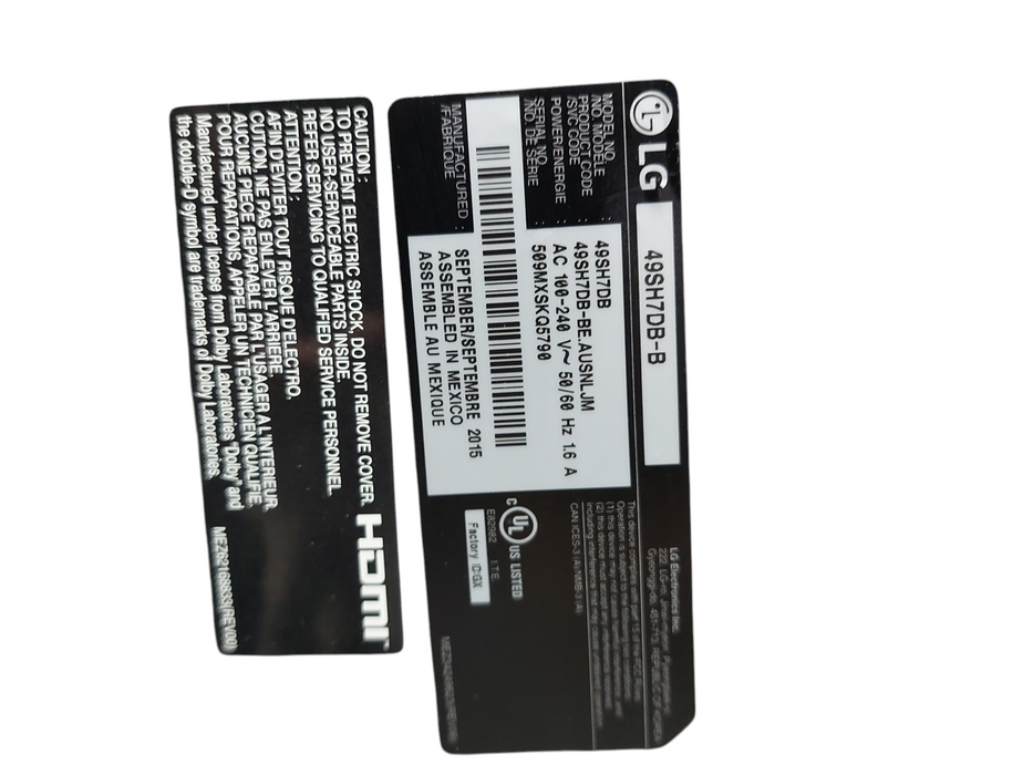 LG Model: 49SH7DB-B Sept.2015 Digital Signage Display Screen  =
