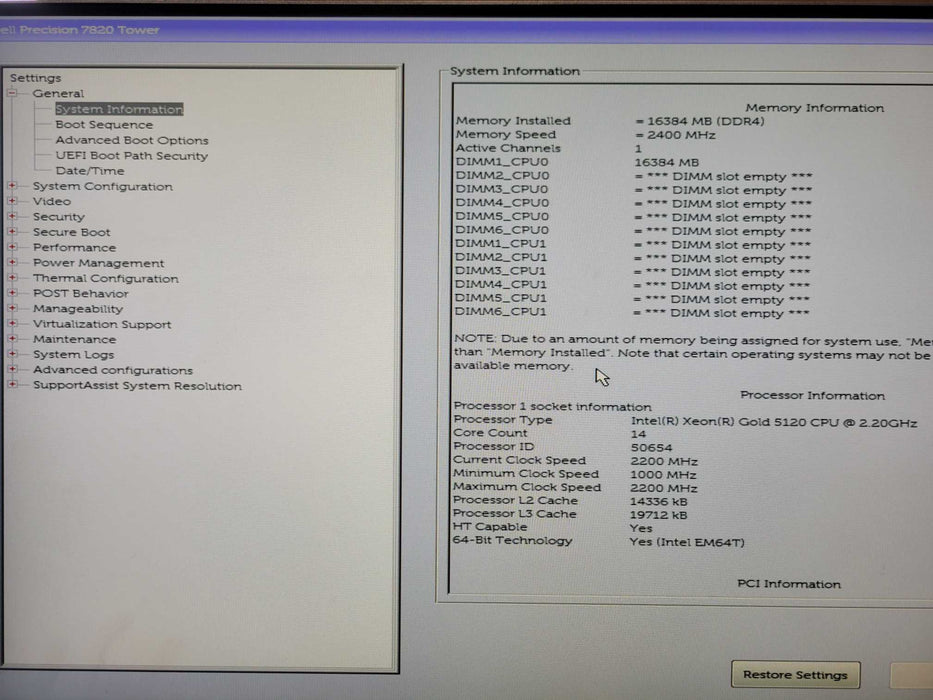 Dell Precision 7820, Xeon Gold 5120 2.20GHz 16GB 950W PSU, 500GB SSD + 6TB  _