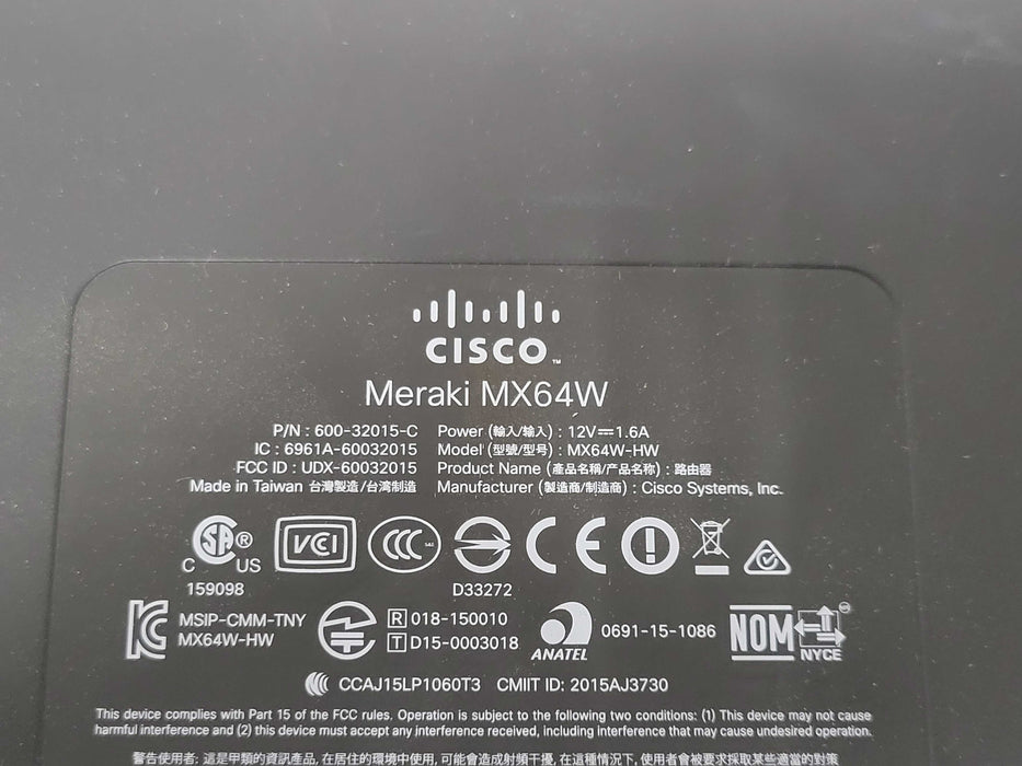 CISCO Meraki MX64W-HW - Cloud Managed Security Appliance *Unclaimed* Q_