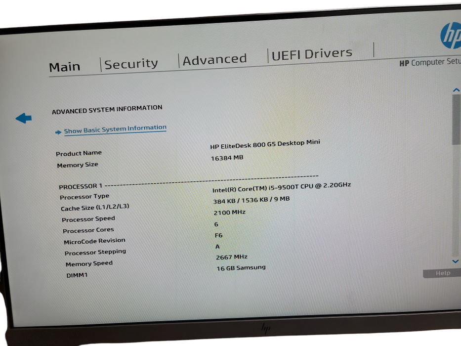 HP EliteDesk 800 G5 Mini Intel i5 - 9500T CPU @ 2.20GHz 16GB DDR4 Ram θ
