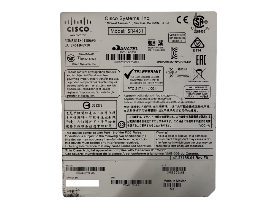 Cisco ISR4431/K9 4400 Series Integrated Services Router, No Clock Issue