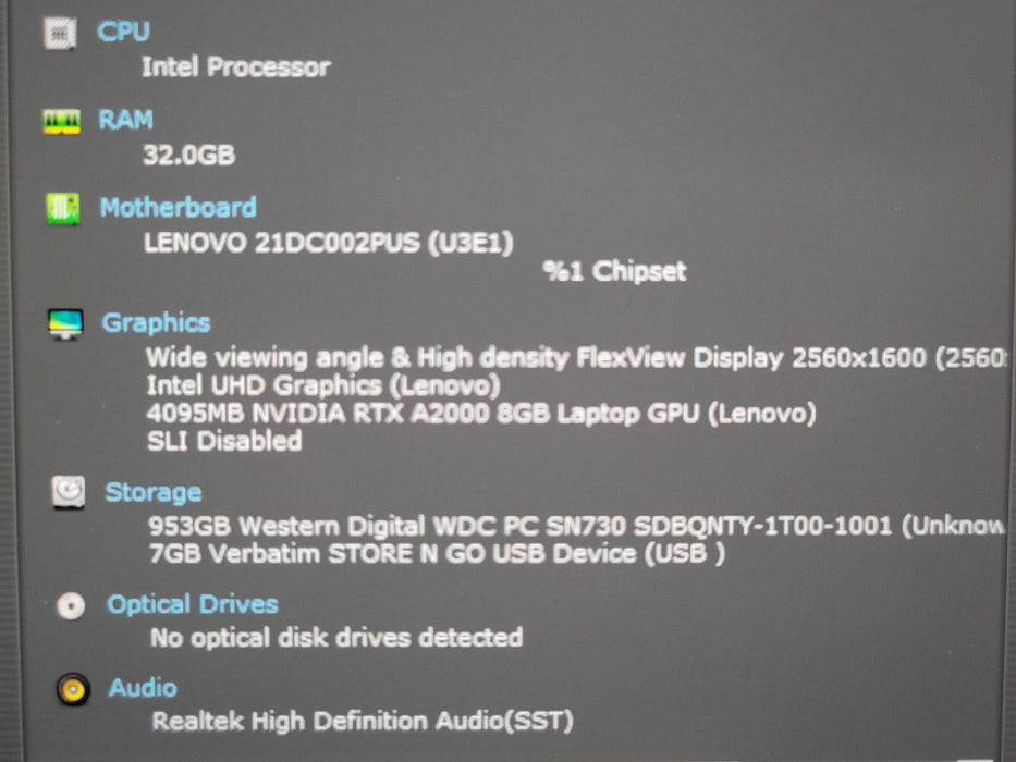Lenovo ThinkPad P1 Gen 5 i7-12700H 32GB DDR5 RTX A2000 1TB NVMe β Lap200