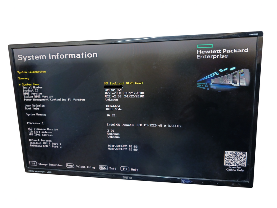 HP ProLiant DL20 Gen 9 Server Intel Xeon E3-1220 v5 3.00GHz 16GB RAM