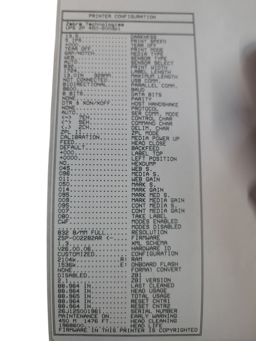 Zebra ZP 450 Thermal Printer w/ Power Adapter | Tested
