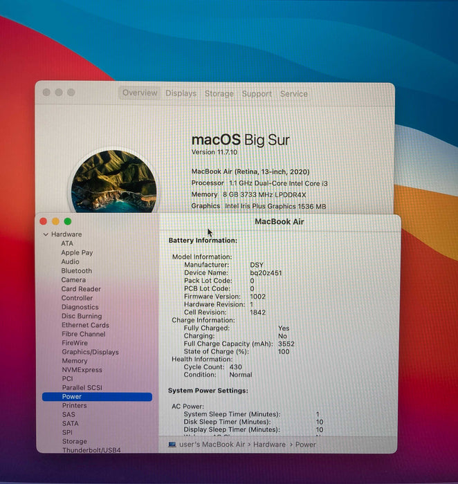 Apple MacBook Air Retina 13-inch Core i3-1000NG4 8GB RAM 256GB SSD
