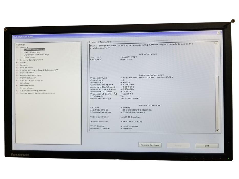 Dell OptiPlex 3080 USFF Intel Core i5-10500T @2.30GHz 16GB DDR4, 256GB NVMe