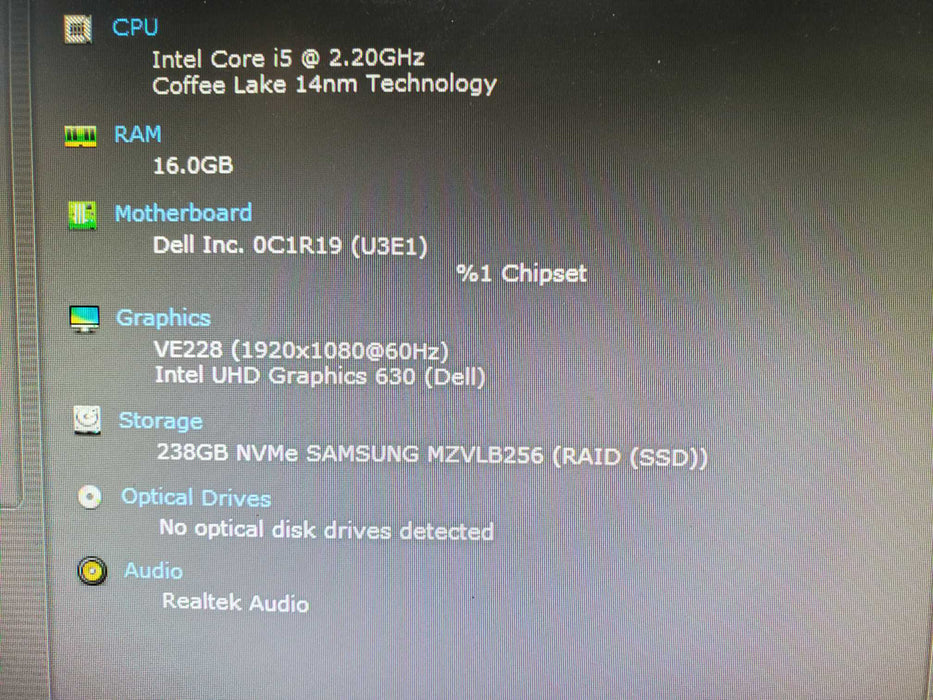 Dell OptiPlex 7070 i5 - 9500 @ 2.20GHz 16GB DDR4 Ram 256gb nvme