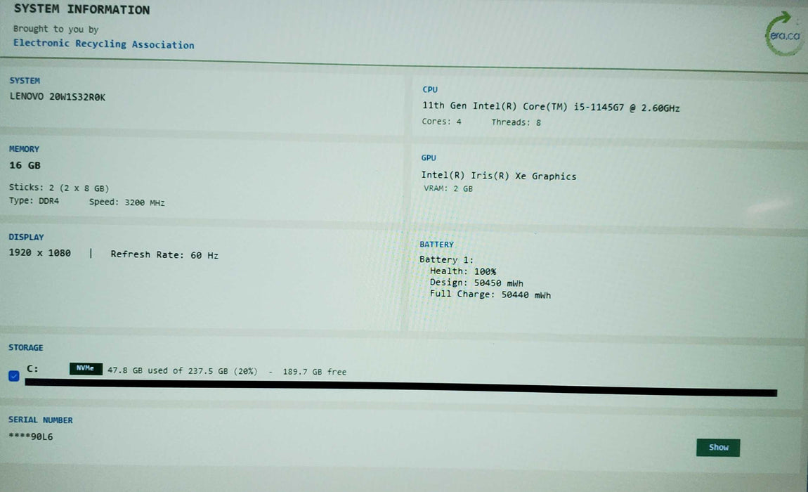 Lenovo ThinkPad T14 Gen 2 TOUCH Core i5-1145G7 vPRO 16GB RAM 256GB NVMe SSD  Lap200