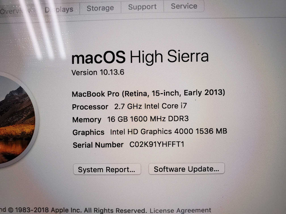 Apple MacBook Pro 2013 15” Retina A1398 2.7 GHz i7, 512GB SSD, 16GB RAM