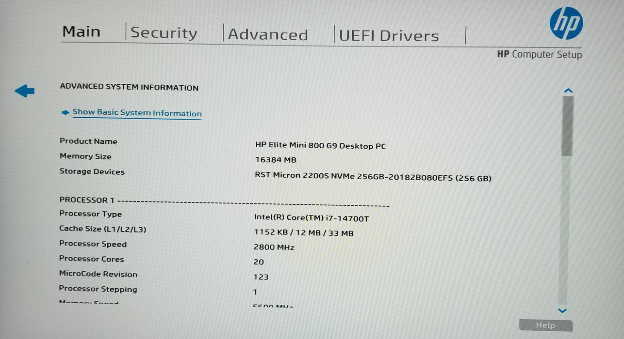 HP Elite Mini 800 G9 14th Gen Core i7-14700T CPU 16GB RAM 256GB NVMe 90W AC