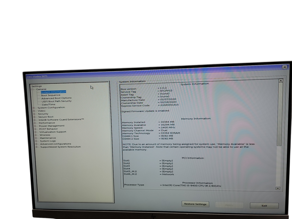 Dell Vostro 3671 i5 - 9400 @ 2.90GHz 16GB DDR4 Ram θ