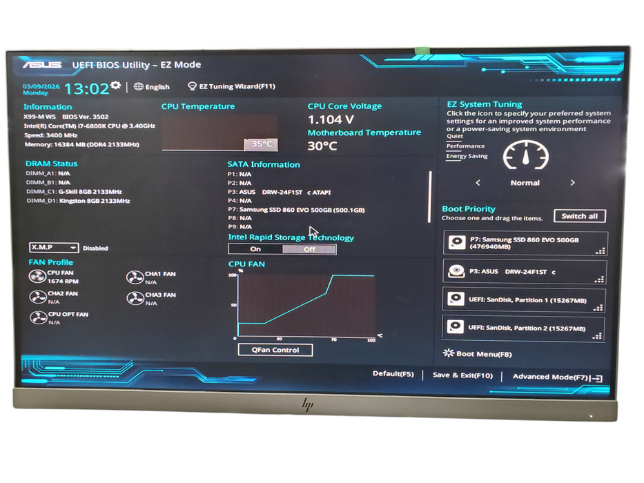 CUSTOM PC ASUS X99-M WS i7-6800K EVGA 750GQ 16GB RAM 500GB SSD NO OS