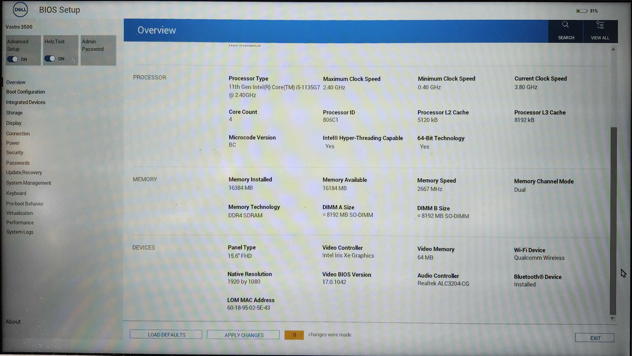 Dell Vostro 3500, i5-1135G7 2.4GHz, 16GB DDR4, 256GB NVMe, 65W AC  Lap200