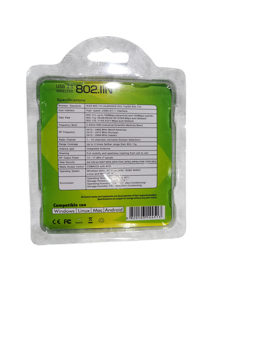 USB 2.0 Wireless 11N Adapter Dongle 150/Mbps 802.11N Windows Mac Linux  Q